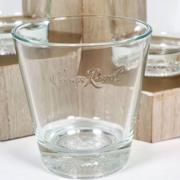 Vintage Crown Royal Etched Minimalist Logo Bottom Rocks Low Ball Whiskey Glasses - Picture 2 of 3
